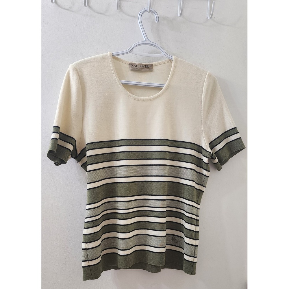 Naulover Woman Collection Striped Knit Top Wool Blend Green Cream Spain Size 44